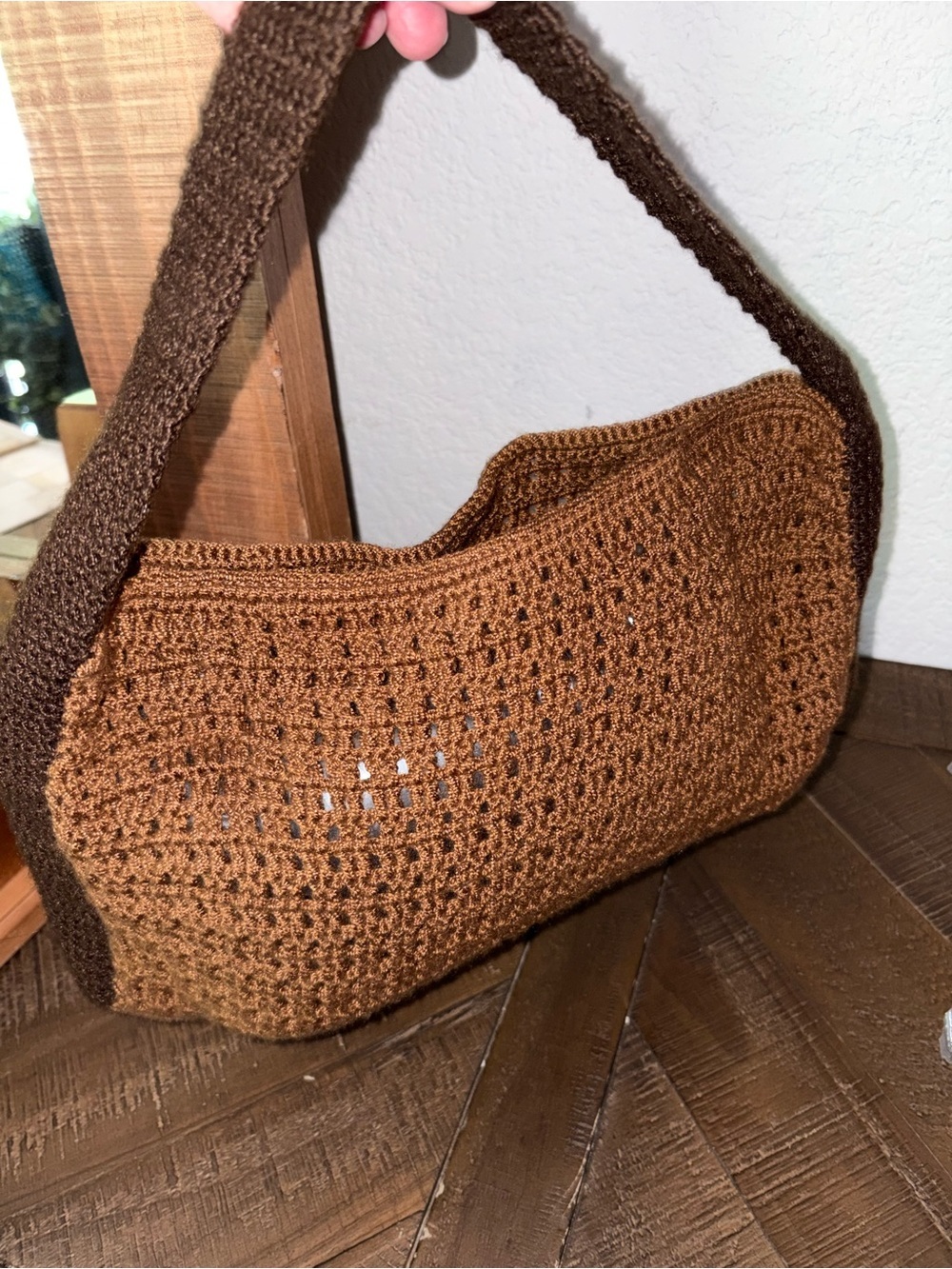 Soraya Brown Crochet Shoulder Bag – Casual Knit Handbag